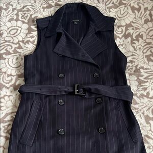 Ann Taylor Navy Pinstripe Trench Midi Dress/Vest